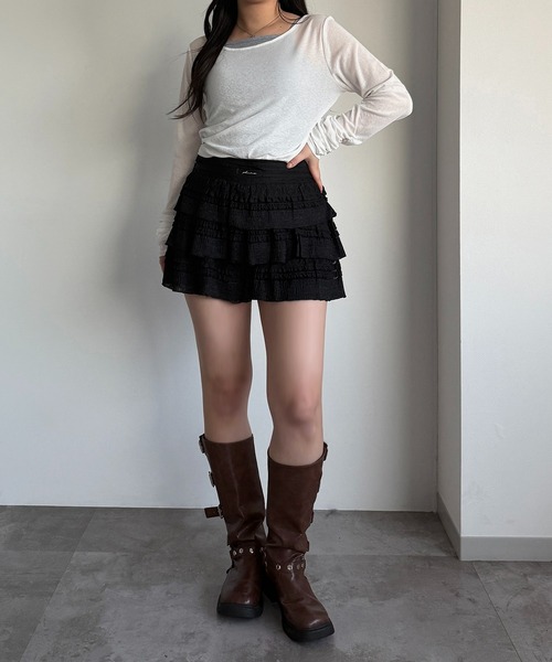 apres jour mignon(アプレジュールミニョン)の「レイヤードシアートップス【ZOZOTOWN限定アイテム】(Tシャツ/カットソー・レディース・ブラック/ライトグレー/ブラック系その他/オフホワイト・X-LARGE/フリー)」の16枚目の写真