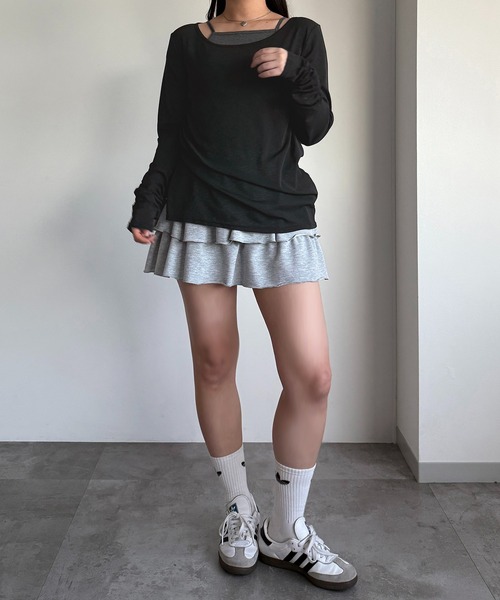 apres jour mignon(アプレジュールミニョン)の「レイヤードシアートップス【ZOZOTOWN限定アイテム】(Tシャツ/カットソー・レディース・ブラック/ライトグレー/ブラック系その他/オフホワイト・X-LARGE/フリー)」の19枚目の写真