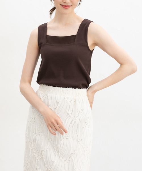 Honeys（ハニーズ）の「【ＵＶカット】シアー切替スクエアタンクトップ（タンクトップ・レディース・ホワイト/スミクロ/ブラック/ブルー/ブラウン・L/LL/M/S）」の4枚目の写真