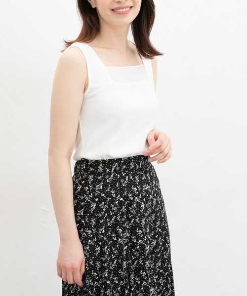 Honeys（ハニーズ）の「【ＵＶカット】シアー切替スクエアタンクトップ（タンクトップ・レディース・ホワイト/スミクロ/ブラック/ブルー/ブラウン・L/LL/M/S）」の2枚目の写真