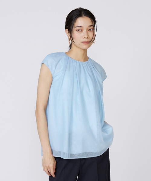 INED（イネド）の「チュールブラウス（シャツ/ブラウス・レディース・オフホワイト/ブラック/サックスブルー・9号/11号）」の11枚目の写真