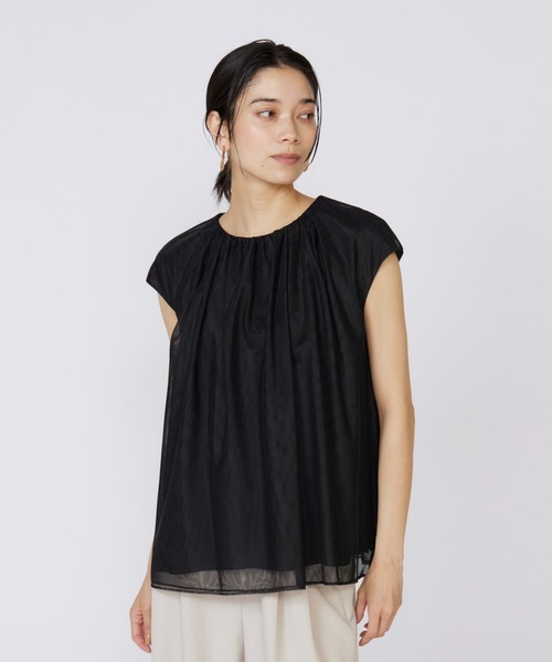 INED（イネド）の「チュールブラウス（シャツ/ブラウス・レディース・オフホワイト/ブラック/サックスブルー・9号/11号）」の12枚目の写真