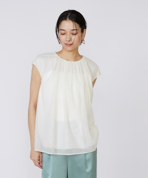 INED（イネド）の「チュールブラウス（シャツ/ブラウス・レディース・オフホワイト/ブラック/サックスブルー・9号/11号）」の14枚目の写真