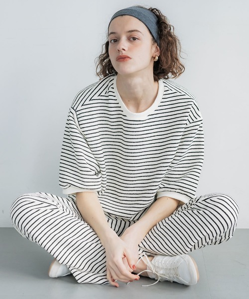 coca(coca)(コカ)の「膨れボーダースウェットトップス(スウェット・レディース・アイボリー/ブラック・S/L/M)」の5枚目の写真
