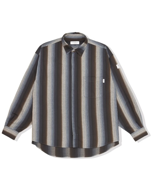 elephant TRIBAL fabrics(エレファントトライバルファブリックス)の「elephant TRIBAL fabrics Zip Ombre Stripe Shirt(シャツ/ブラウス・メンズ・ブラウン/グリーン・FREE)」の1枚目の写真