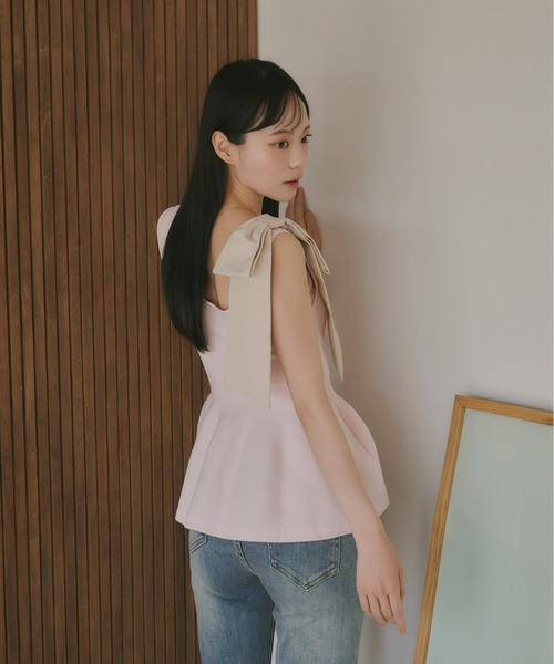 Olu.（オルドット）の「ペプラムリボンサマーニット（ニット/セーター・レディース・アイボリー/ブラック/ライトブルー/ベビーピンク・FREE）」の8枚目の写真