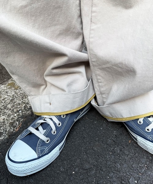 DOUBLE NAME(ダブルネーム)の「アート柄&無地裾ボタンパンツ(スラックス・レディース・ライトグレー/ベージュ系/ブラック・FREE)」の13枚目の写真