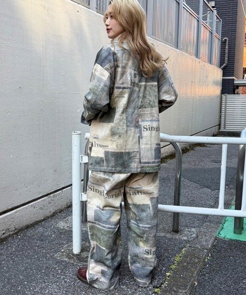 DOUBLE NAME(ダブルネーム)の「アート柄&無地裾ボタンパンツ(スラックス・レディース・ライトグレー/ベージュ系/ブラック・FREE)」の19枚目の写真