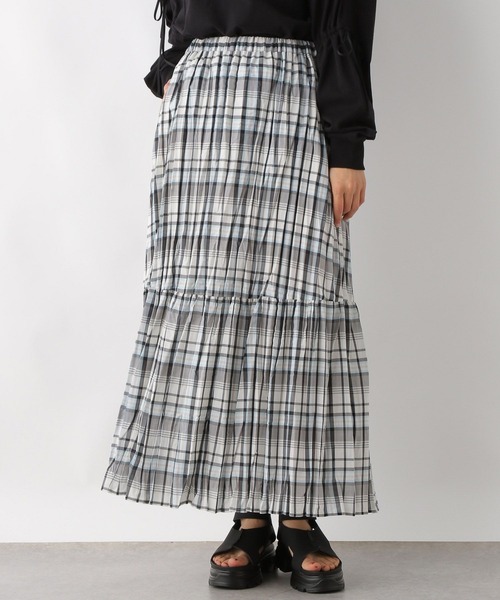 LEPSIM(レプシィム)の「クリンクルチェックスカート 323753(スカート・レディース・キャメル/ブラック/ライトブルー・FREE)」の1枚目の写真