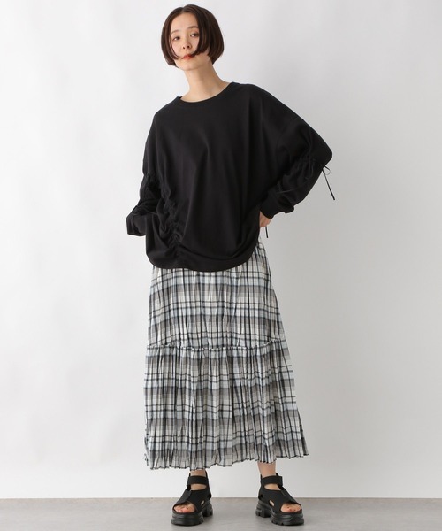 LEPSIM(レプシィム)の「クリンクルチェックスカート 323753(スカート・レディース・キャメル/ブラック/ライトブルー・FREE)」の9枚目の写真