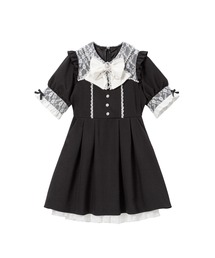 レース重ねパールリボンお嬢様ワンピース