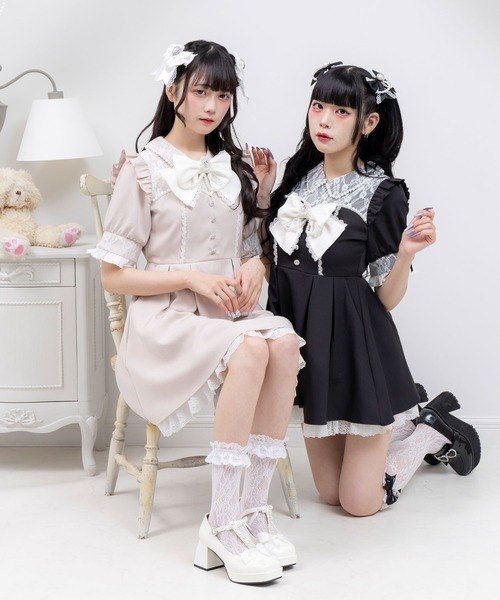 DearMyLove(ディアマイラブ)の「レース重ねパールリボンお嬢様ワンピース(ワンピース・レディース・ベビーピンク/ブルーグレー/ブルー系その他/ブラック系その他/ブラック/ピンク系その他・LARGE/MEDIUM/LL/3L)」の7枚目の写真