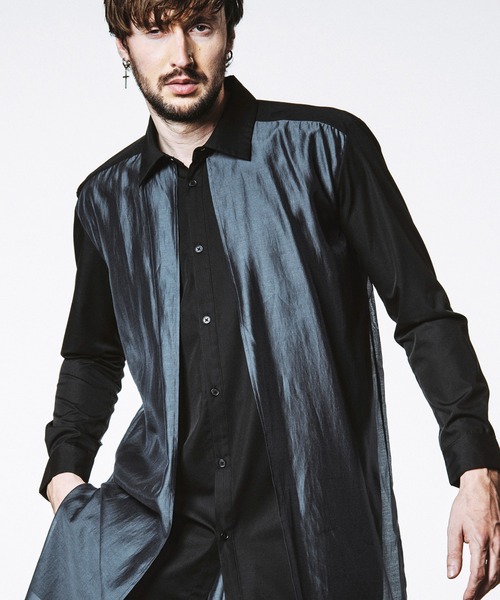 NO ID.（ノーアイディ）の「【NO ID.】Sheer Layered Long Shirt / シアー レイヤード ロング シャツ（シャツ/ブラウス・メンズ・ブラック/その他23/グレー・ONE SIZE）」の3枚目の写真
