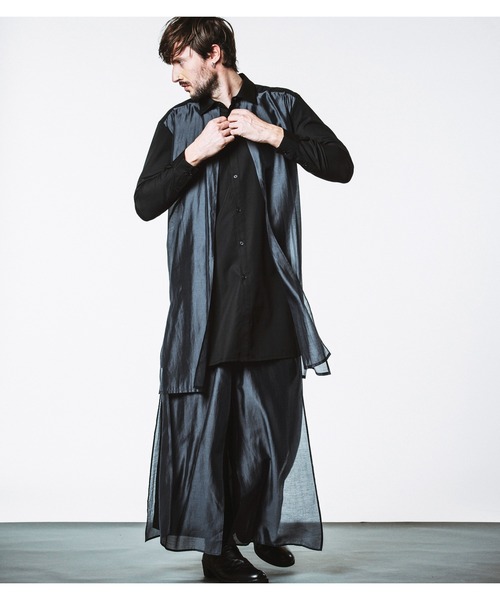 NO ID.（ノーアイディ）の「【NO ID.】Sheer Layered Long Shirt / シアー レイヤード ロング シャツ（シャツ/ブラウス・メンズ・ブラック/その他23/グレー・ONE SIZE）」の4枚目の写真