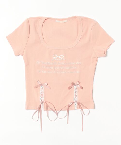 frunco（フランコ）の「リボンレースアップクロップドTシャツ（Tシャツ/カットソー・レディース・ブラック/ピンク/オートミール・FREE）」の6枚目の写真