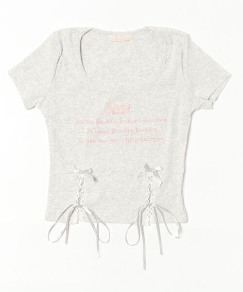 frunco（フランコ）の「リボンレースアップクロップドTシャツ（Tシャツ/カットソー・レディース・ブラック/ピンク/オートミール・FREE）」の5枚目の写真
