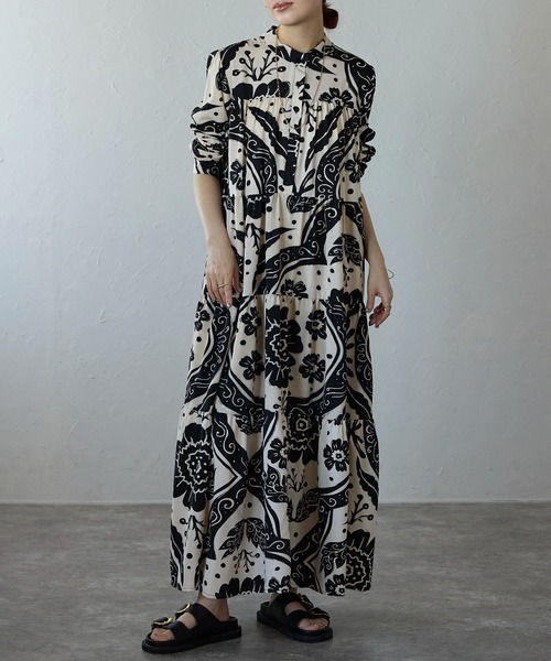 美品　ランウジドレス　シャツロングワンピース セール】総柄ロングシャツワンピース（ワンピース）｜Lien