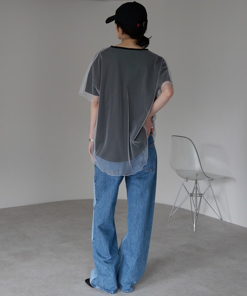 【SALEさん専用】　[SET]箔プリントBIGTシャツ+レイヤードデニム SET]ニュアンス箔プリントTシャツ+レイヤードデザインワイド