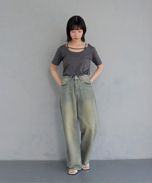 cheriella(シェリエラ)の「【cheriella】ネックデザイントップス NECK DESIGN TOPS(Tシャツ/カットソー・レディース・オフホワイト/チャコールグレー/ブラック・M)」の14枚目の写真