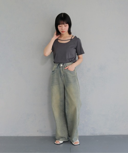 cheriella(シェリエラ)の「【cheriella】ネックデザイントップス NECK DESIGN TOPS(Tシャツ/カットソー・レディース・オフホワイト/チャコールグレー/ブラック・M)」の15枚目の写真