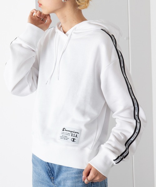 Champion（チャンピオン）の「【Champion】Crop Hoodie Jumper パーカー（パーカー・レディース・ホワイト/ブラック/パープル・S/M/XL/L）」の6枚目の写真