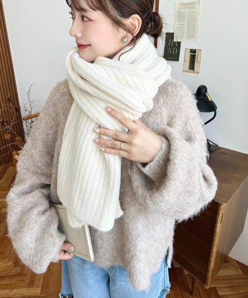 大判リブニットマフラー（マフラー）｜moment+（モーメントプラス）の