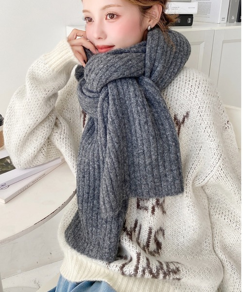 moment+(モーメントプラス)の「大判リブニットマフラー(マフラー・レディース・ボルドー/モカ/アイボリー/ブラック/チャコールグレー・FREE)」の20枚目の写真