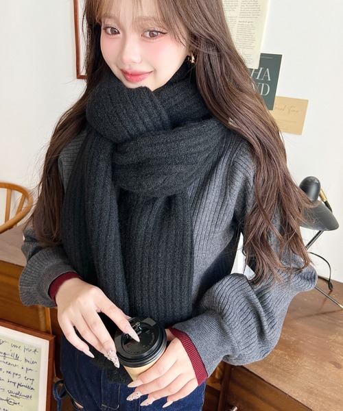 大判リブニットマフラー（マフラー）｜moment+（モーメントプラス）の