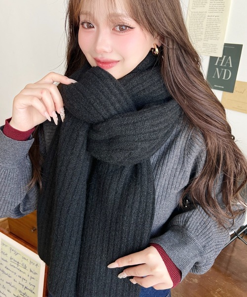 リブニットマフラー 大判リブニットマフラー（マフラー）｜moment+（モーメントプラス）の