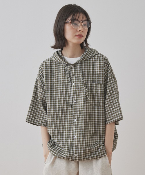 まやCheck Over Jacket/チェックオーバー／ブラウン オーバーサイズチェック柄シャツ(ブラウン) | COPINE