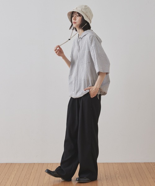 ブラウス シャツ 「UNISEX ITEM」PIPING OVER SHIRT レディース メンズ セール】【Unblend】オーバーサイズ ドローコード フーディ