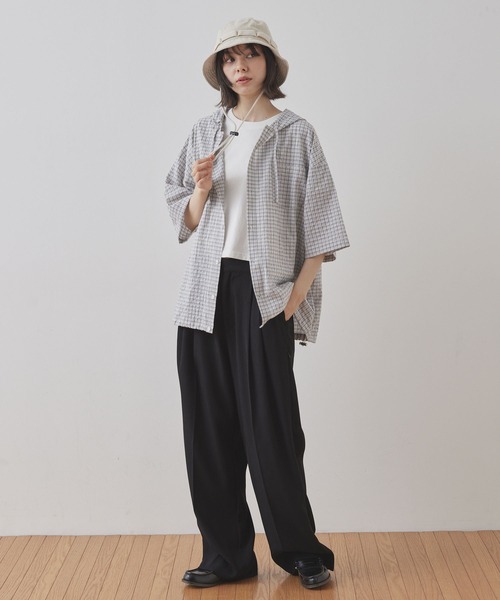 Unblend(アンブレンド)の「【Unblend】オーバーサイズ ドローコード フーディ チェックシャツ(シャツ/ブラウス・レディース・カーキ/アイボリー・FREE)」の15枚目の写真