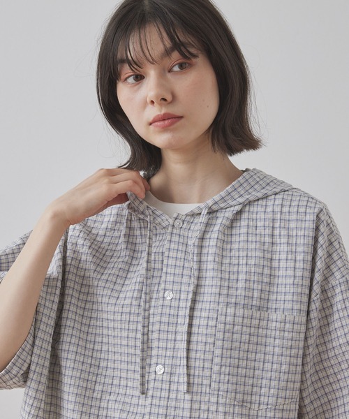 Unblend(アンブレンド)の「【Unblend】オーバーサイズ ドローコード フーディ チェックシャツ(シャツ/ブラウス・レディース・カーキ/アイボリー・FREE)」の17枚目の写真