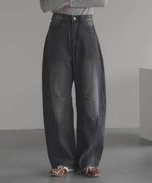 hem fringe design Full length curved denim pants / 裾フリンジデザインフルレングスカーブデニムパンツ
