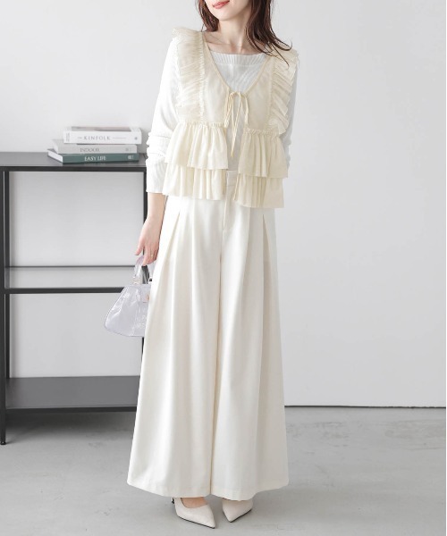 Meline M. フラフィー フリル トップス ベスト チュール フリル 白 Meline M. ベスト ジレ Fluffy frill tops フラフィー フリル