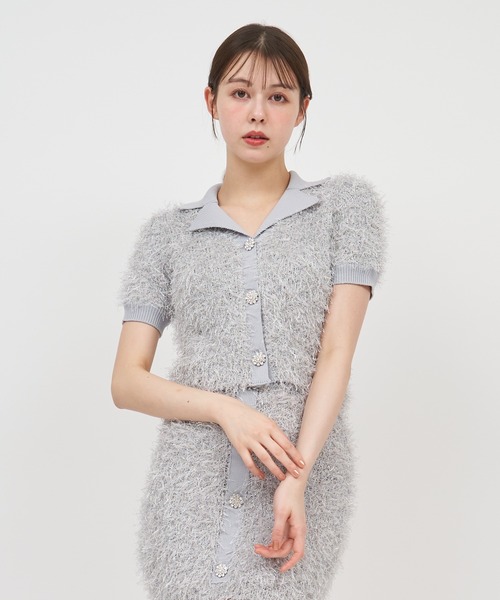 ニット セーター ジュエルボタン付MIXヤーンニットトップス レディース セール】ジュエルボタン付MIXヤーンニットトップス（ニット