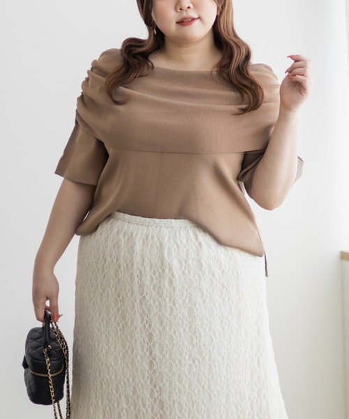 CLETTE（クレット）の「オフショル風リブニット（ニット/セーター・レディース・ベージュ/チャコールグレー/オフホワイト・4L/3L/LL）」の19枚目の写真