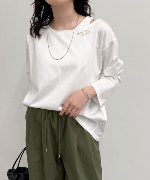 fredy emue（フレディエミュ）の「2WAYワンショルロンTシャツ（Tシャツ/カットソー・レディース・オフホワイト/チャコールグレー/ホワイト系その他/ブルー系その他・38）」の12枚目の写真