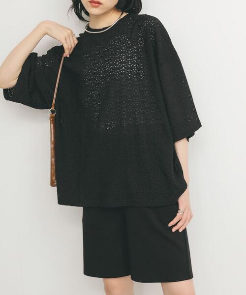 KBF（ケイビーエフ）の「ルーズレースTEE（Tシャツ/カットソー・レディース・ブラック/オフホワイト・ONE）」の2枚目の写真