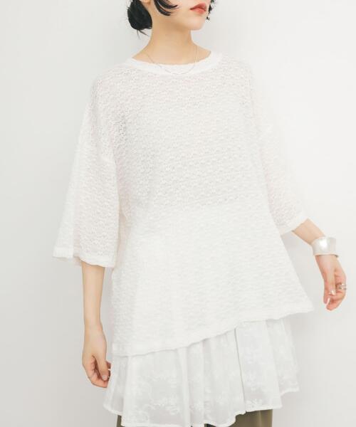 KBF（ケイビーエフ）の「ルーズレースTEE（Tシャツ/カットソー・レディース・ブラック/オフホワイト・ONE）」の4枚目の写真