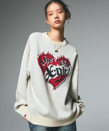 X-girl(GbNXK[)HEART LOGO JACQUARD KNIT TOP(jbg/Z[^[)