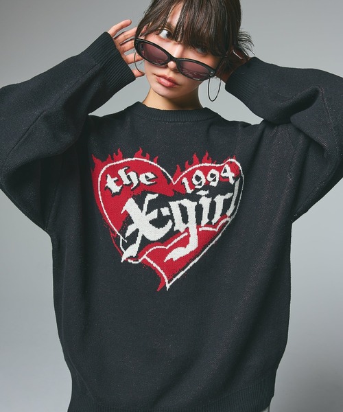 X-girl（エックスガール）の「LOGO JACQUARD KNIT TOP（ニット