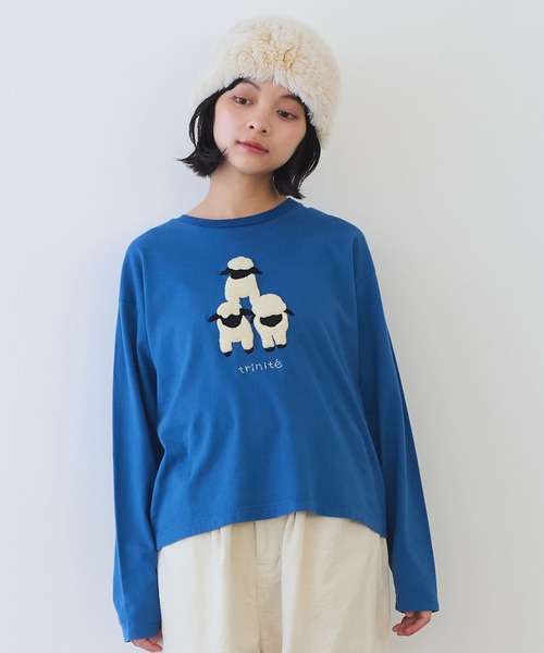 bulle de savon（ビュルデサボン）の「ひつじ刺繍 Tシャツ（Tシャツ/カットソー・レディース・オートミール/ブルー・FREE）」の16枚目の写真