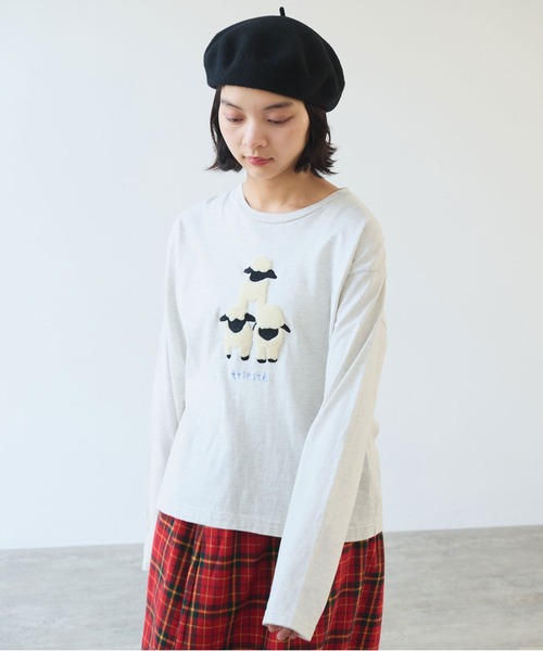 bulle de savon（ビュルデサボン）の「ひつじ刺繍 Tシャツ（Tシャツ/カットソー・レディース・オートミール/ブルー・FREE）」の8枚目の写真