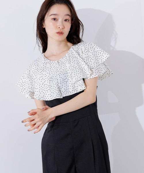 N.（N. Natural Beauty Basic）（エヌエヌナチュラルビューティーベーシック）の「ラッフルドットブラウス（シャツ/ブラウス・レディース・ブラック/オフホワイト/ブラウン・MEDIUM）」の2枚目の写真