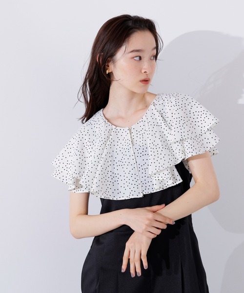 N.（N. Natural Beauty Basic）（エヌエヌナチュラルビューティーベーシック）の「ラッフルドットブラウス（シャツ/ブラウス・レディース・ブラック/オフホワイト/ブラウン・MEDIUM）」の5枚目の写真