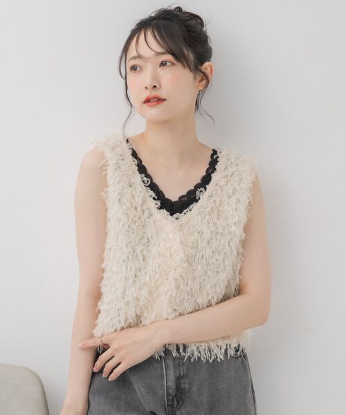 RETRO GIRL（レトロガール）の「前釦フェザーベスト（Tシャツ/カットソー・レディース・ブラック/ベージュ/ナチュラル・FREE）」の10枚目の写真