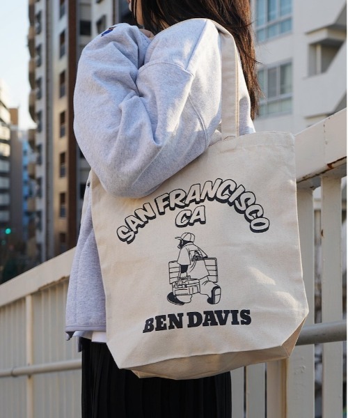 BEN DAVIS(ベンデイビス)の「BENDAVIS ベンデイビス ORGANIC COTTON TOTE(トートバッグ・メンズ・ホワイト×ネイビー/ホワイト×レッド/ホワイト×ブラック・FREE)」の3枚目の写真