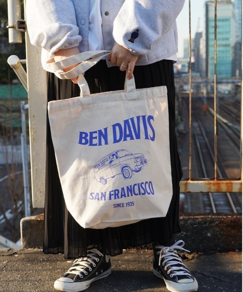 BEN DAVIS(ベンデイビス)の「BENDAVIS ベンデイビス ORGANIC COTTON TOTE(トートバッグ・メンズ・ホワイト×ネイビー/ホワイト×レッド/ホワイト×ブラック・FREE)」の2枚目の写真