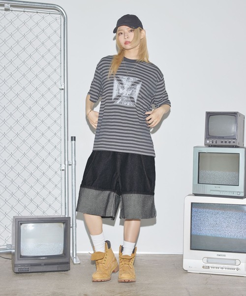00s REFUSE W38 リジットデニム バギーパンツ ハーフ ショーツ 大人気】COOGI ハーフデニム ショーツ 刺繍 バギー 00s W38 希少